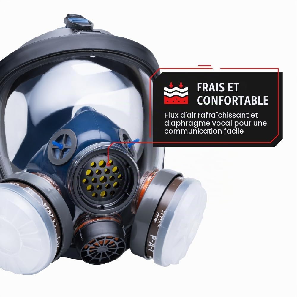 Respirateur de vapeur bio intégral PT-100 - Certifié ASTM - Double filtre à charbon actif N95 - Protection des yeux - Qualité industrielle