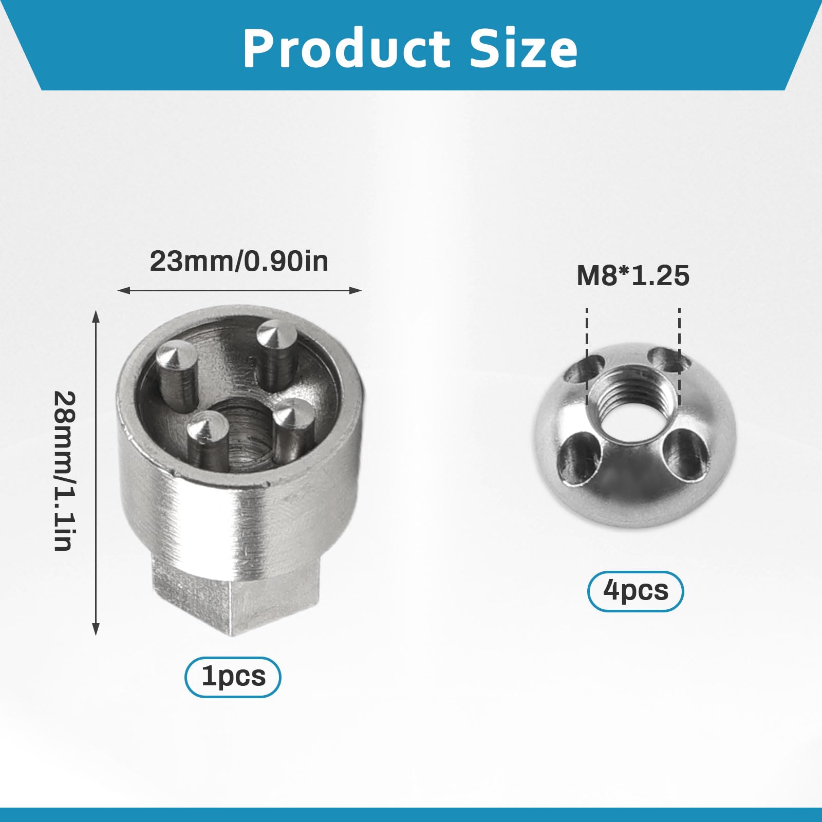 Set di 4 dadi 1 lucchetto M8 a 4 fori antifurto in acciaio inox antifurto, dado di sicurezza per tenda, portabici, impianto solare