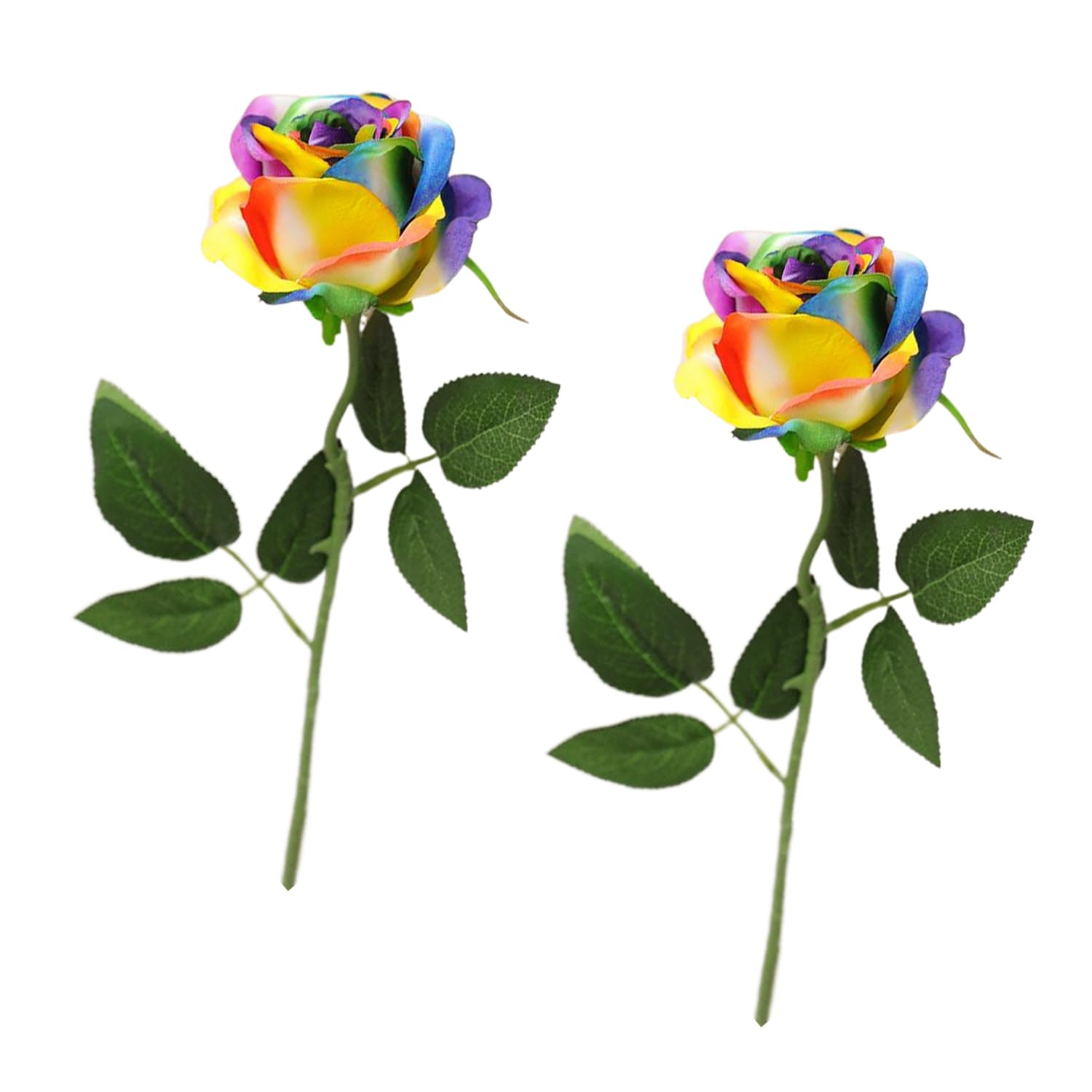 arrderly 2 Pcs Artificial Roses, Rainbow Fake Roses Artificial Flowers, Artificial Rainbow Roses Silk Flowers, for Home Garden Party Wedding Hotel Office Decor