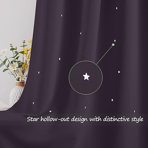 Miniatura 3 de NICETOWN Cortinas opacas con diseño de estrellas recortadas para dormitorio de niñas, con aislamiento térmico, bloqueo de luz, cortinas para