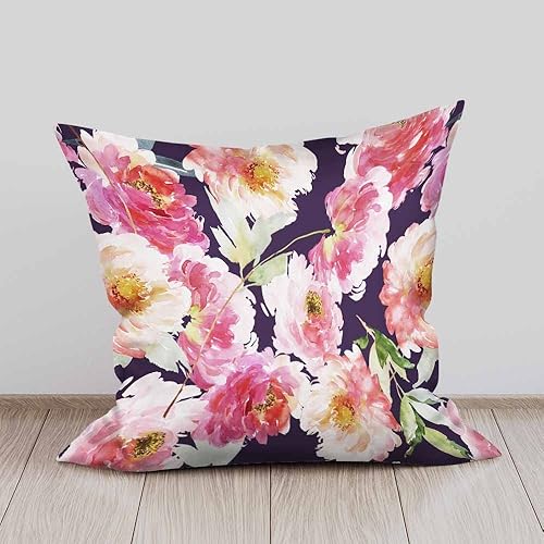 Miniatura 3 de Beabes Juego de 2 fundas de cojín con flores de peonía rosa con hojas verdes en acuarela, fundas de almohada decorativas suaves y modernas de doble