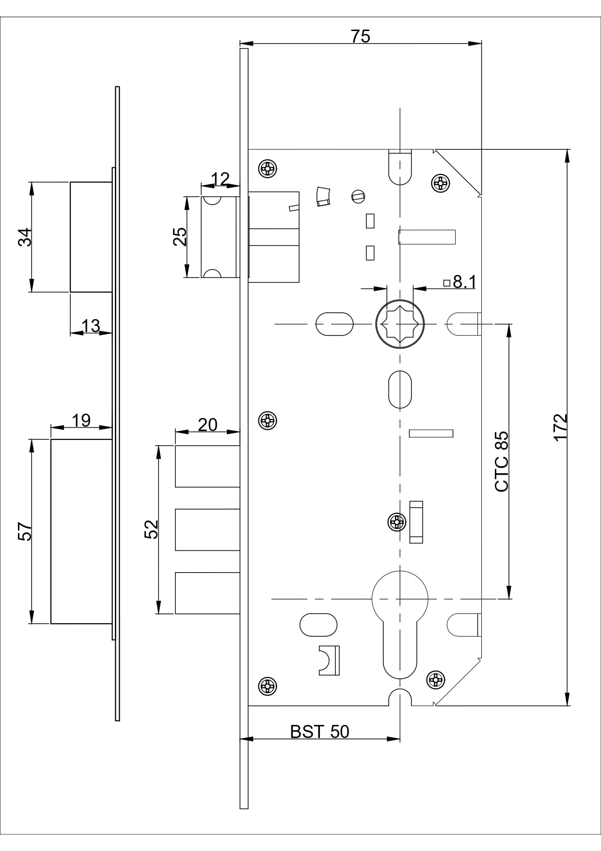 LAPO Heavy Duty Brass Lock Body Set for Wooden Door, Mortise Lock Body, Lock Body 50 mm x 85 mm Three Bullet (Antique Finish)-Pack of 1 pcs — Amazon image 2