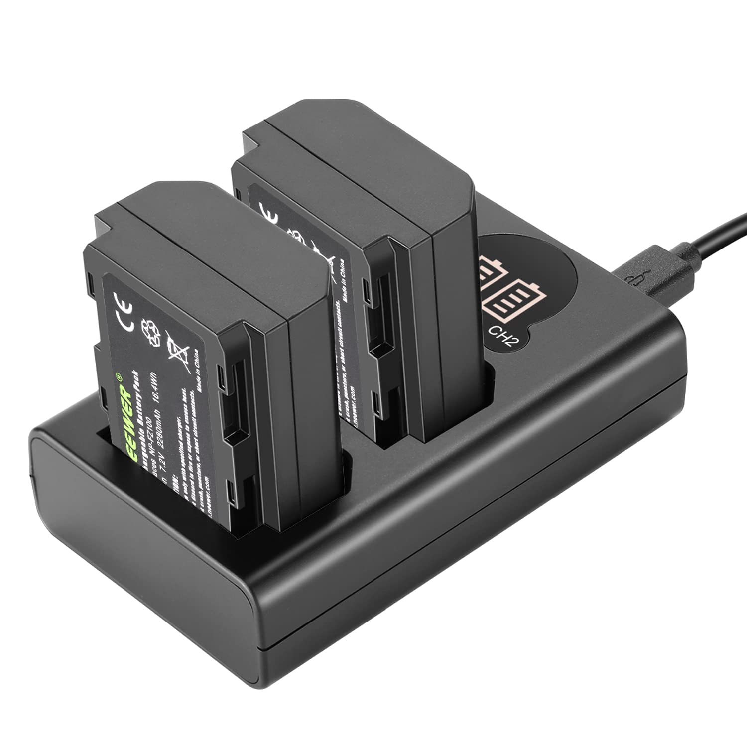 NEEWER NP-FZ100 Kit caricabatterie di ricambio, compatibile con Sony ZV-E10II A9III A7CII ZV-E1 A7III A7IV FX3 FX30 A6700 A1, 2 batterie agli ioni litio da 2280 mAh, caricatore doppio USB con schermo
