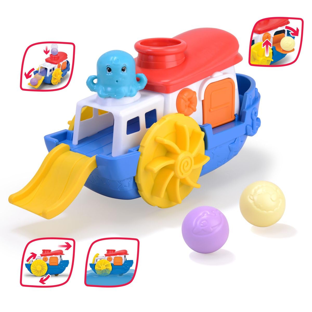 Dickie Toys ABC - Wasserspielzeug Sammy Splash - (30 cm) ab 1 Jahr, buntes Boot mit Zubehör & Spritzfunktion, Badespielzeug für Kinder & Babys ab 12 Monate