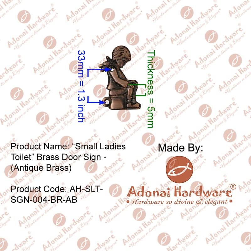Adonai Hardware Small Ladies Toilet Brass Door Sign - Antique Brass
