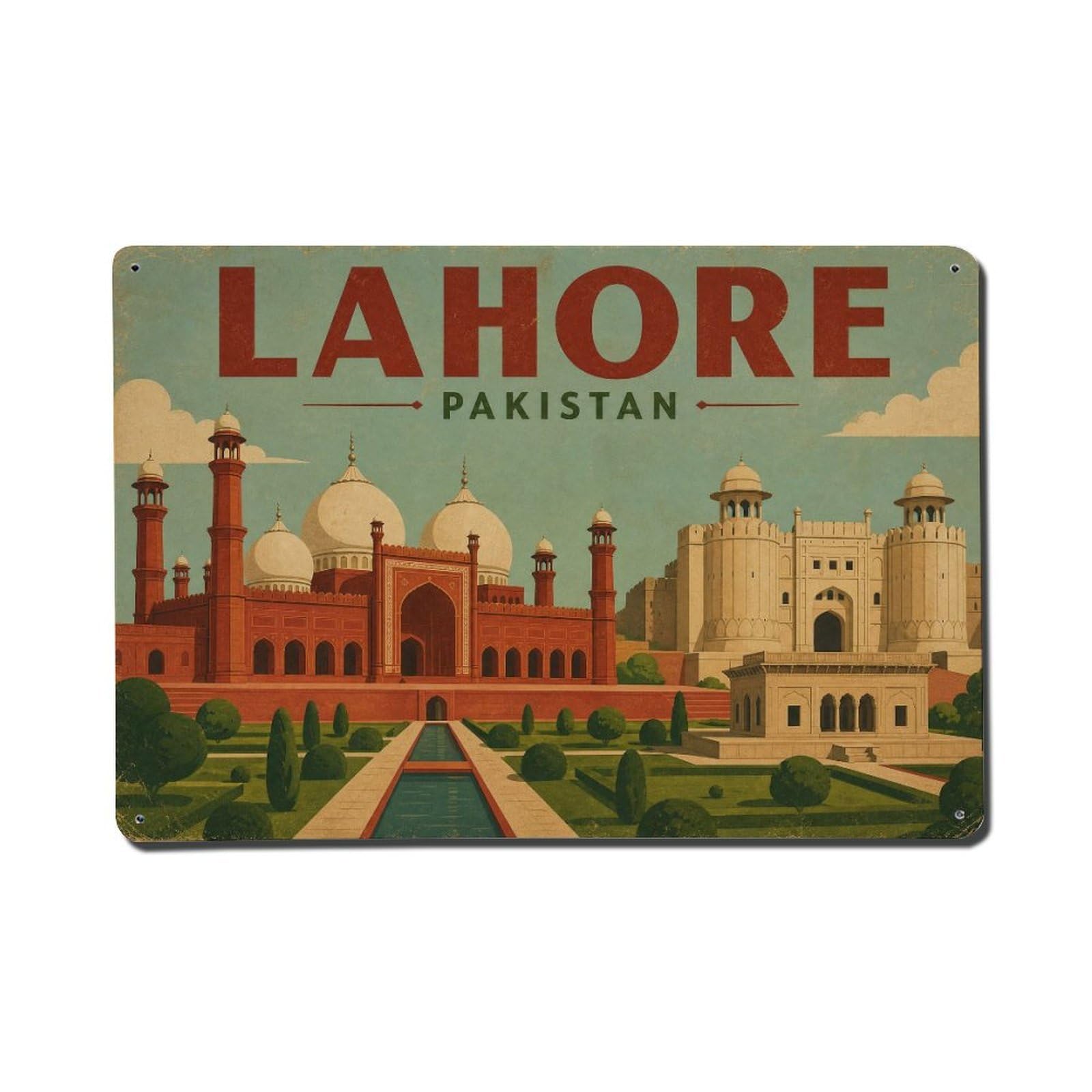 Vintage Travel Pakistan Lahore Metal Tin Sign Plaque Wall Decor for Cafe, Club Bar, Office, Garden Metal Poster 8x12Inch