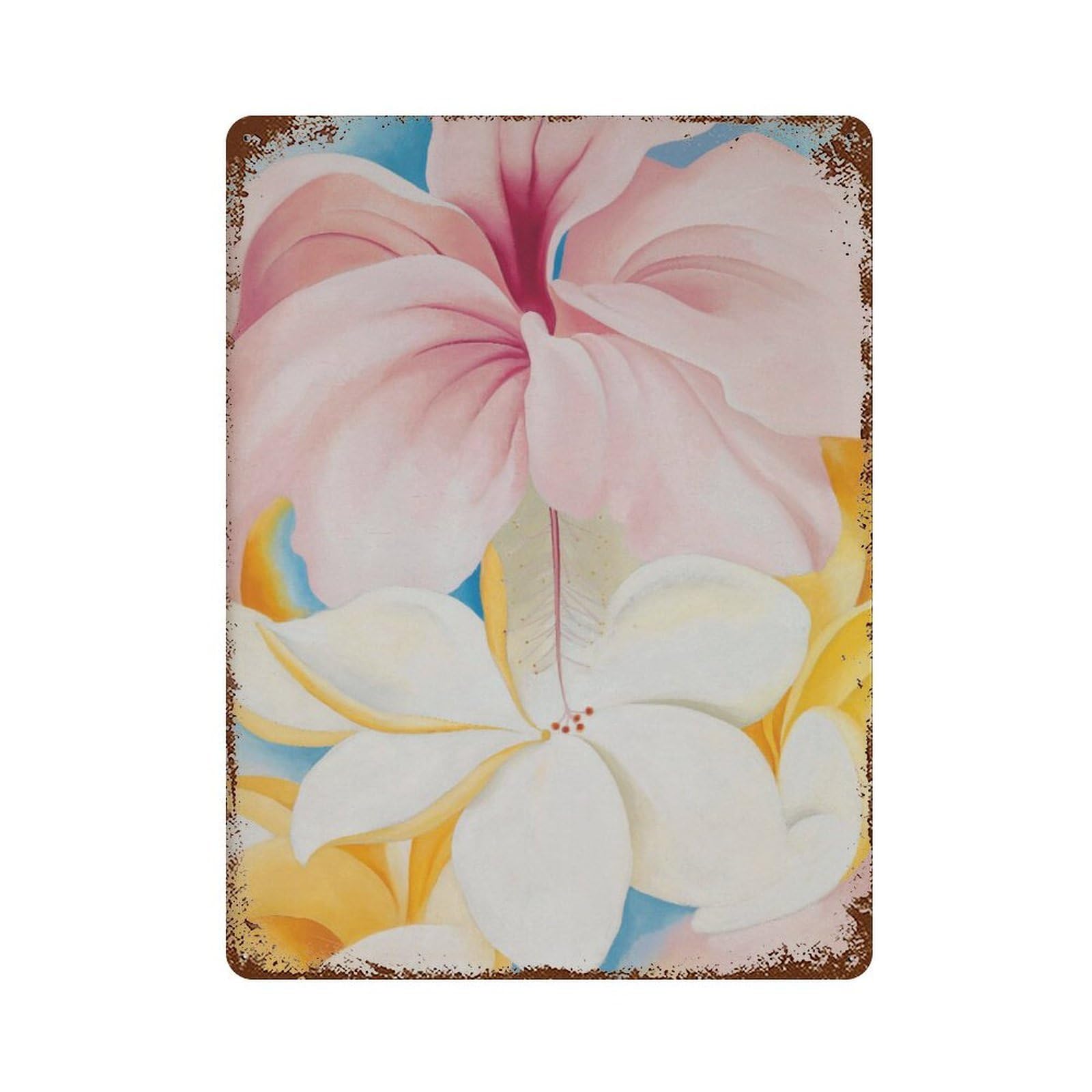 xiaoxiaoshen Georgia O’keeffe Hibiscus Plumeria Tropical Flower Abstraction Wall Decor Art Metal Tin Poster Modern Home Decor Art Home Bar Shop Decorations Vintage Sign 40x30cm