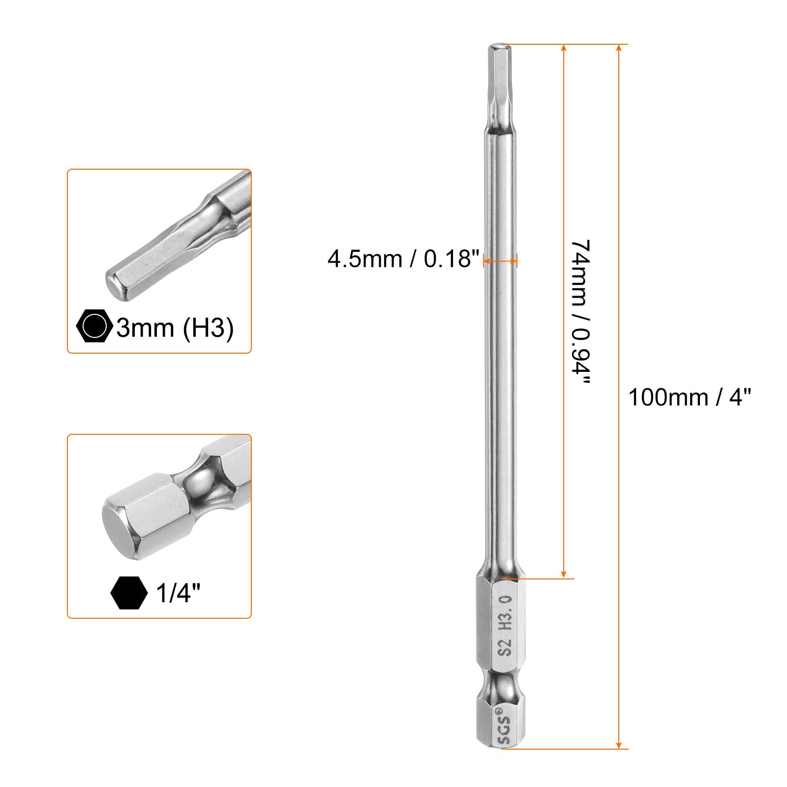 QUARKZMAN Punte per Cacciavite Chiave Esagonale 3mm (H3) Metrico 1/4" Attacco Esagonali 100mm (4") Punta Magnetica Lunghe Acciaio S2 Punta per Trapano Piatta Grado Industriale per Viti