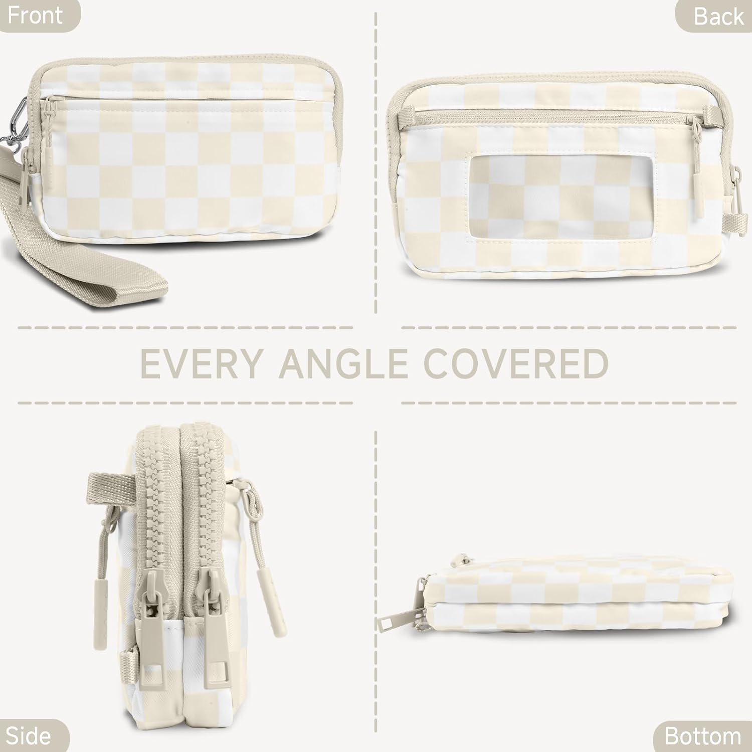 Checkered Nylon Wristlet Wallets for Women RFID Blocking Purse With Credit Card Holder & Crossbody Strap