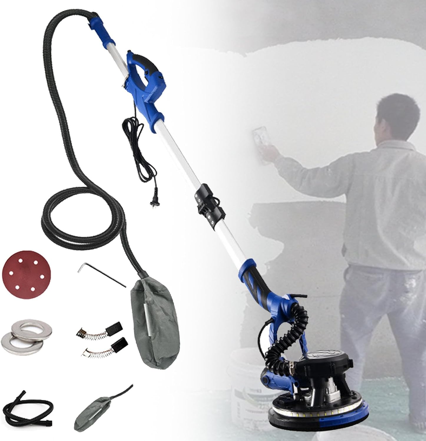 Electric Drywall Sander, 5 Adjustable Speeds with Vacuum Dust Collection & 47-86 Inch Foldable Extendable Handle & 6 Sanding Discs B