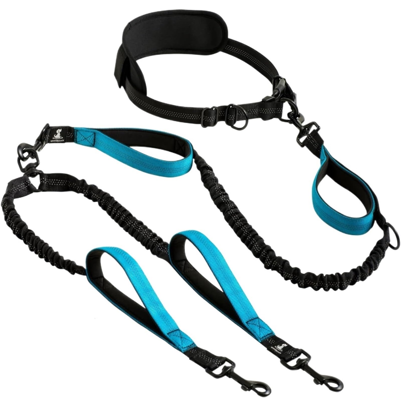 Corde de Traction à Double extrémité for Chien, idéale la Course Pied, Le Fitness, multifonctionnelle Laisse Mains Libres Chien(Black Blue)