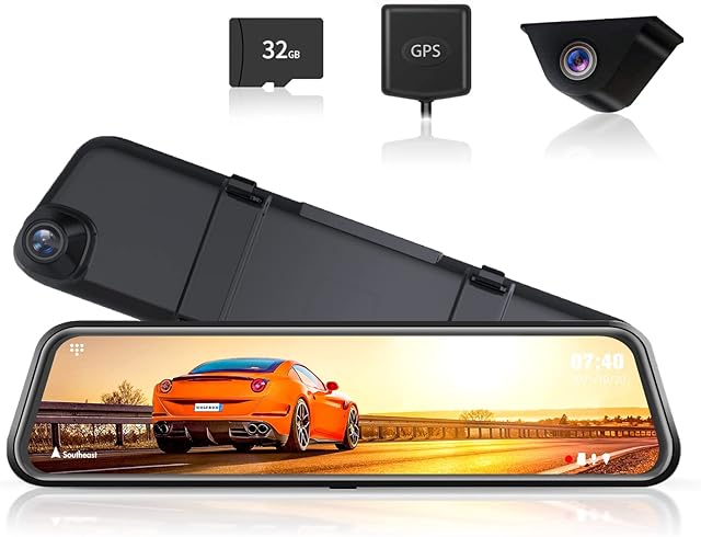 Mirror Dash Cam 2.5K Camera: WOLFBOX Rear View Dashcam 12 Full HD Front Recorder Dual Video Dashboard for RHD Super Night Vision Parking Assistance GPS Wide Angle 32GB TF Card