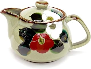 九谷焼 陶器 急須 ポット 紅白玉椿（茶こし付き）