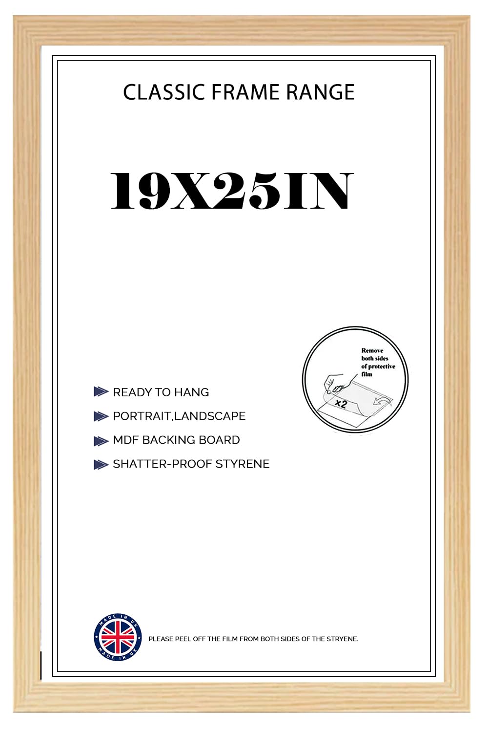 Modern Pine HD Front Poster Frames 19x25 inches Picture/Photo Frames Vertical or Horizontal Shatter-Proof Perspex Front Easy To Hang for Home, Office, Gallery