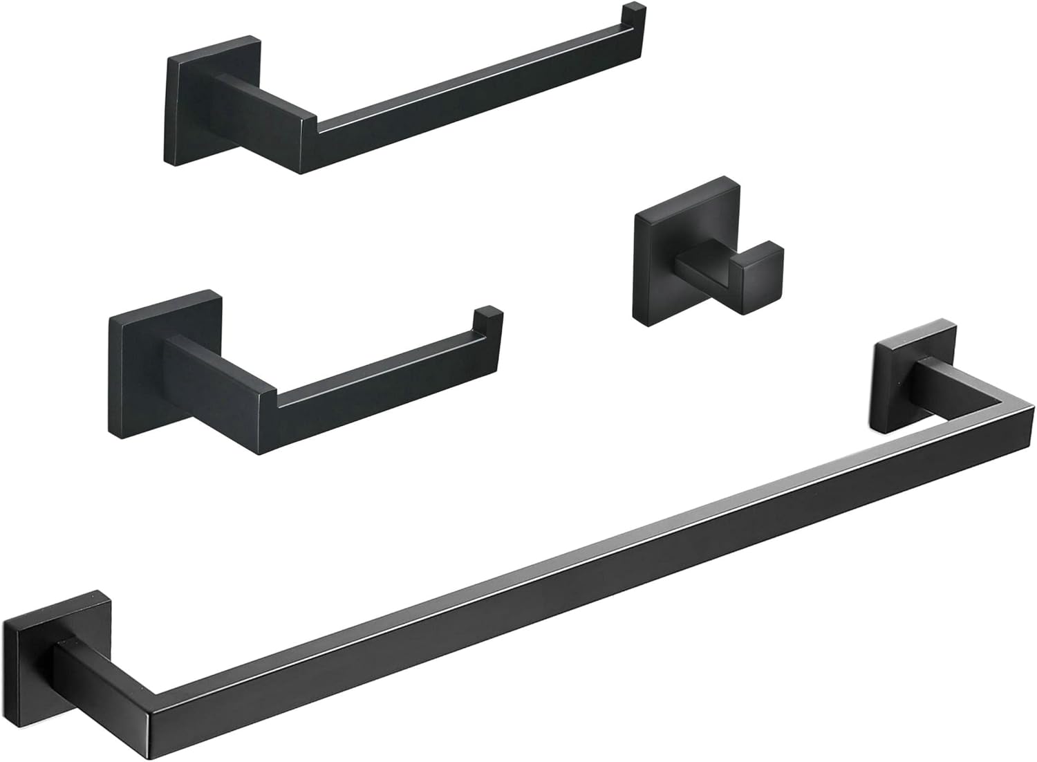 4 Pieces Black Bathroom Hardware Accessories Set, Towel Bar/Toilet Paper Holder/Hand Towel Holder/Towel Hook, Wall Mounted SUS304 Stainless Steel SHUNLI