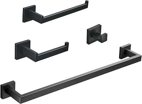 Miniatura 8 de SHUNLI Juego de accesorios de baño de 4 piezas, juego de toallero negro de 15.7intoallero de mano, soporte de papel higiénicogancho de toalla, juego