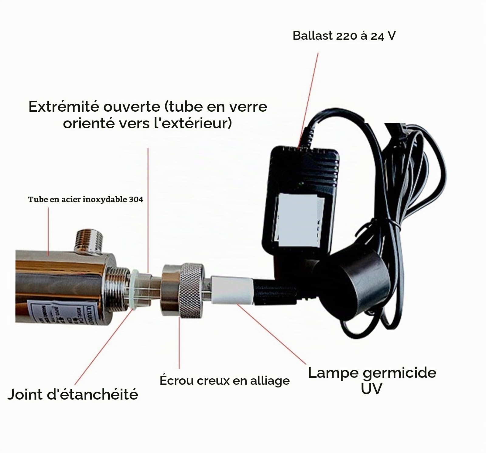 Filtre a Eau, Stérilisateur d'eau UV en acier inoxydable 110/220, filtre de désinfection directe de boisson à lampe à tube ultraviolet, purificateur d'aquarium,Osmoseur Aquarium