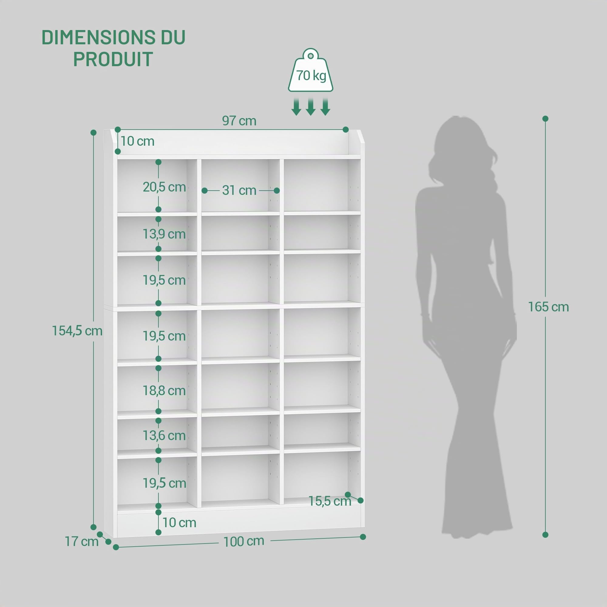 Hzuaneri Étagère Bibliothèque, Rangements pour CD et DVD 8 Niveaux, Meuble de Rangement multimédia, Armoire de Rangement CD pour 747 CDs pour Le Salon, Bureau, 17 x 100 x 154,5 cm, Blanc CR18003X