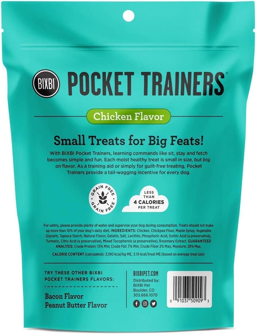 Variety Pack for Bixbi-Pocket Trainers Soft & Moist Dog Training Treats - Four Total Flavors: Bacon, Salmon, Peanut Butter, and Chicken + Pet Paws Notepad (6oz Each, 24oz Total)