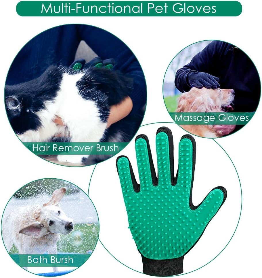 Image of Pet Hair Remover Glove - Gentle Pet Grooming Glove Brush - Deshedding Glove - Massage Mitt with Enhanced Five Finger Design - Perfect for Dogs & Cats with Long & Short Fur - 1 Pack (Right-hand), Green
