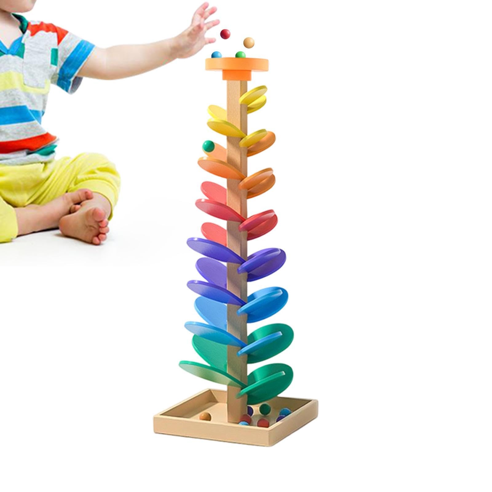Murmelspielzeug Interaktives Regenbogen-Lernspielzeug Aus Holz | Kinder Farben Lernen Kugelbahn Spiele Geeignet für und Mädchen Vorschule Klassenzimmer Homeschool Spielzimmer