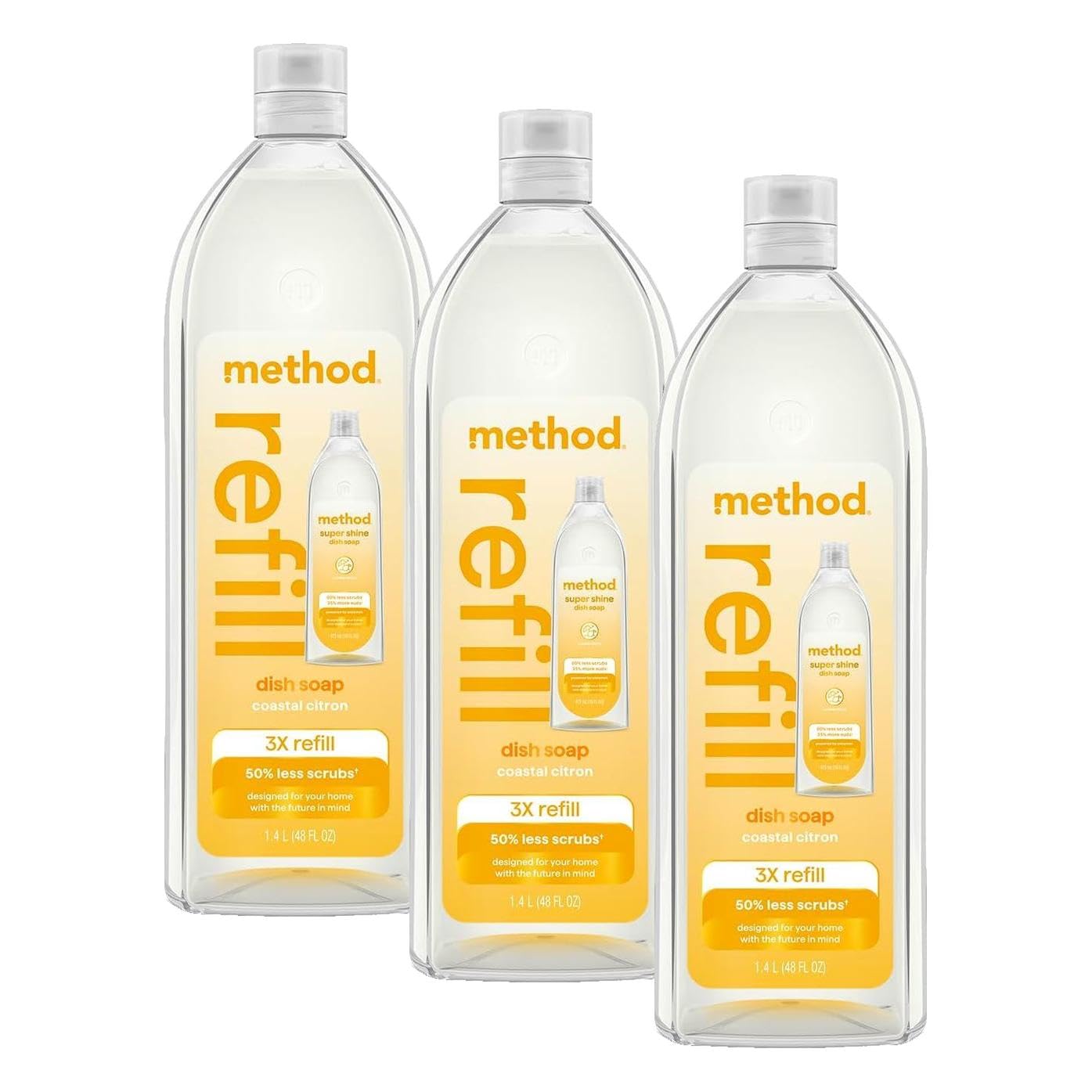 Method Super Shine Liquid Dish Soap Refill, Coastal Citron, 48 Fl Oz (Pack of 3)