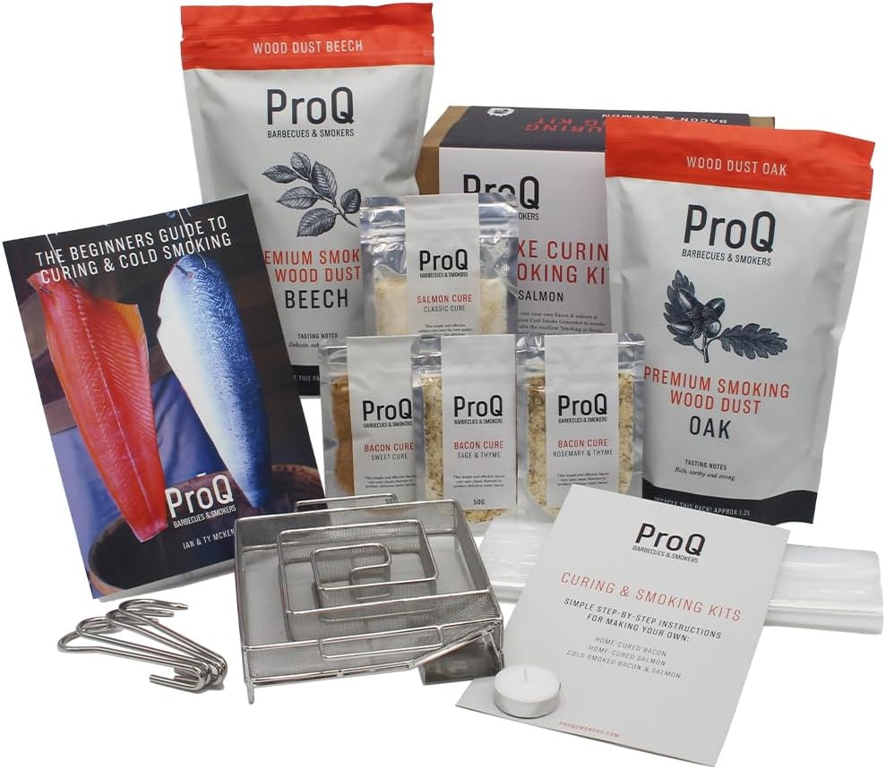 ProQ Cold Smoke Generator & Curing Salt for Meat and Fish - Deluxe Twin Food Smoking Kit - Cold Smoker & Meat Curing Kit - Make Your Own Smoked Bacon & Salmon
