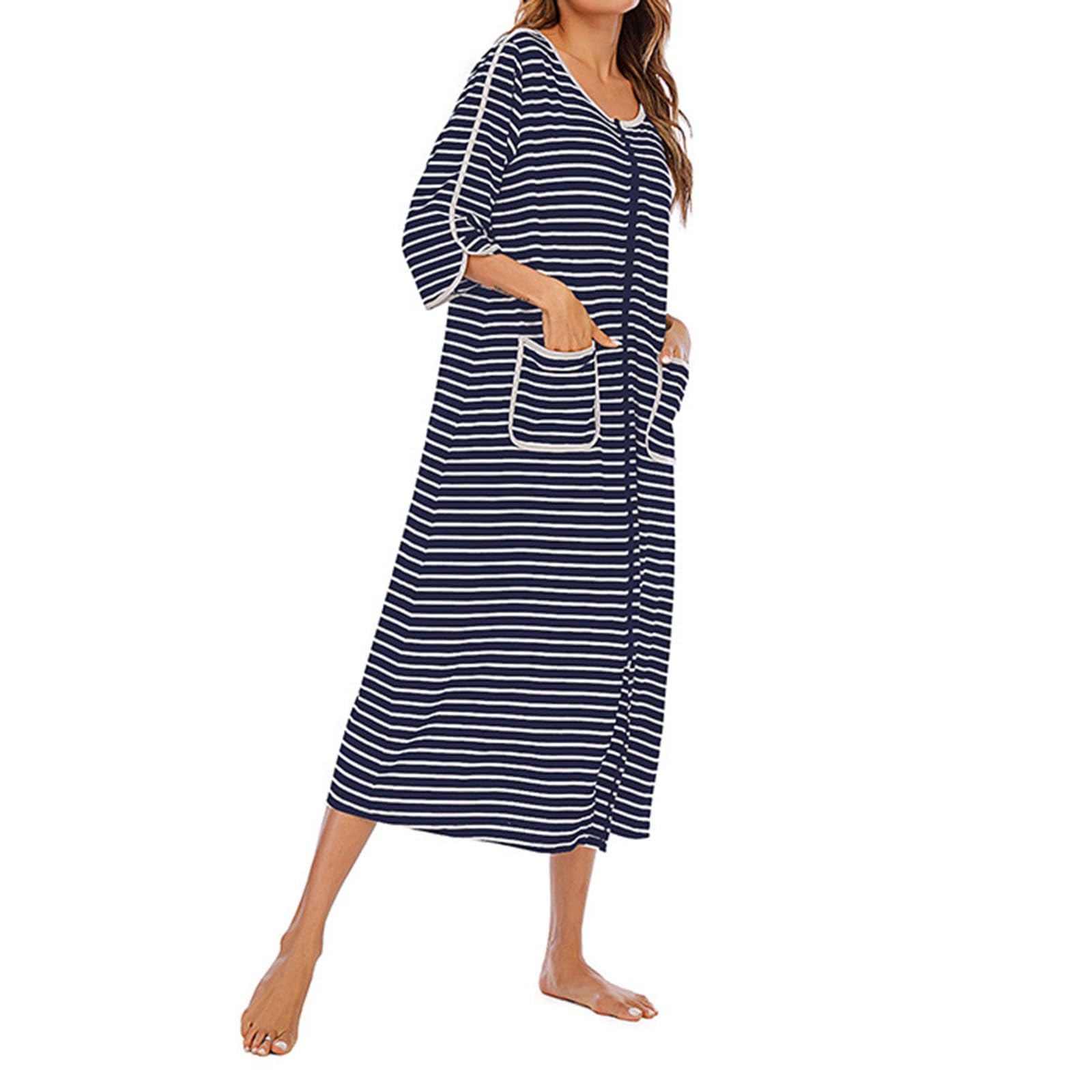 Camisón para mujer con manga 3/4, largo hasta la rodilla, albornoz a