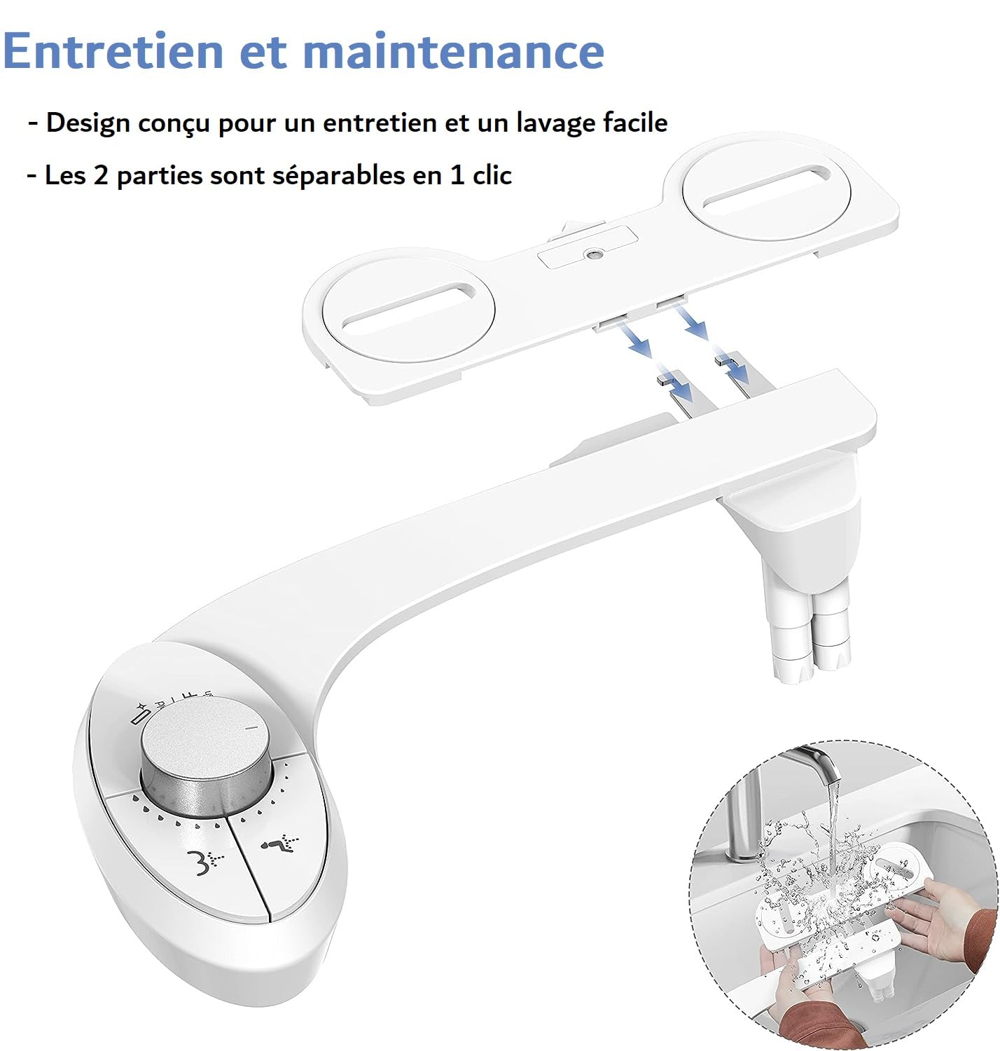 BbfStyle - Marque Française - Kit Bidet WC Japonais pour l'hygiène intime - Double Jet - Compatible WC Aux Normes Françaises - Pour une arrivée d'eau à Gauche ou à Droite - en ABS - Taharat -