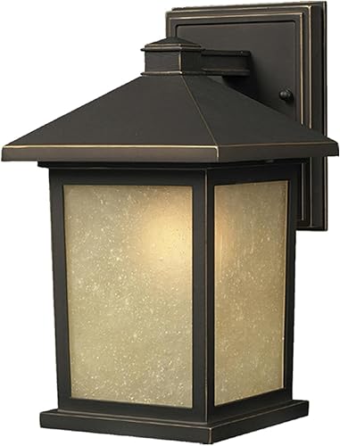 Z-Lite 507B-ORB Holbrook - Lámpara de pared para exteriores, marco de aluminio, acabado de bronce aceitado y sombra tintada de material de vidrio