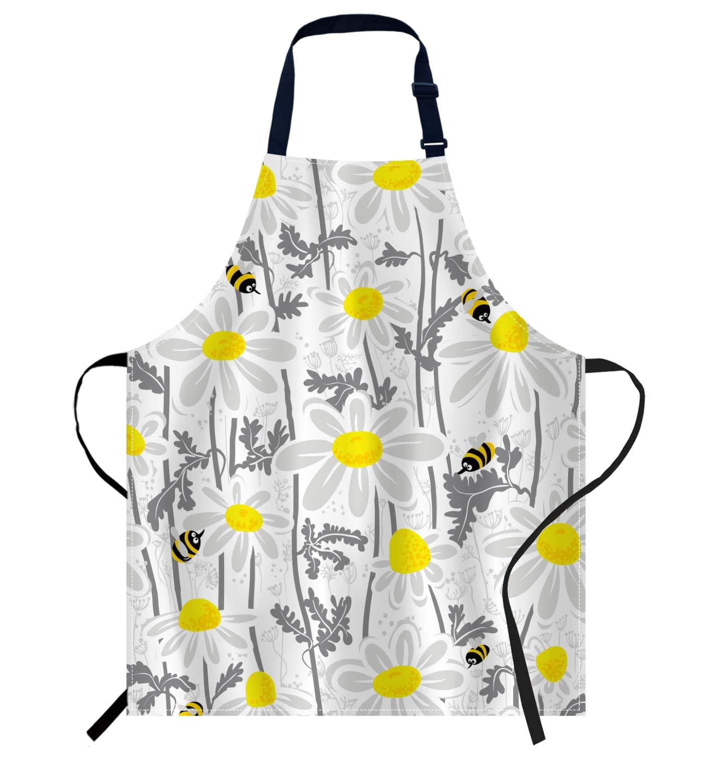 oFloral Women Men Apron for Home Kitchen 009, Bees and Chamomile, 27 X 31 Inch