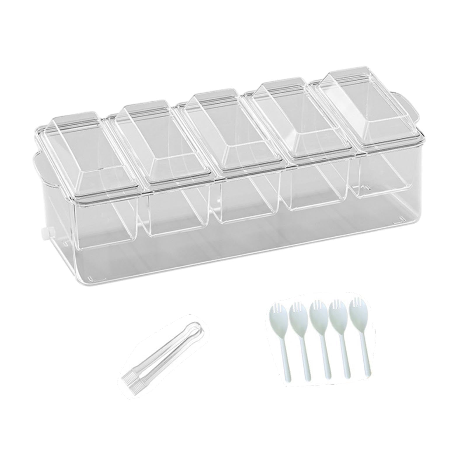 Servidor de Condimentos Refrigerado con 5 Compartimentos, Recipiente para Condimentos, Bandeja para Ensaladas