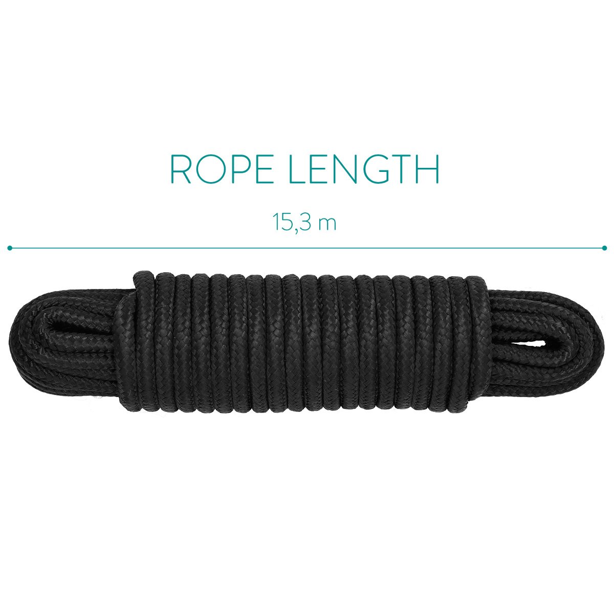 Navaris Corda Universale di Sopravvivenza - Corda 15m 9mm per Sport Outdoor Pesca Campeggio Nautica - Non Adatta per Arrampicata - Nera