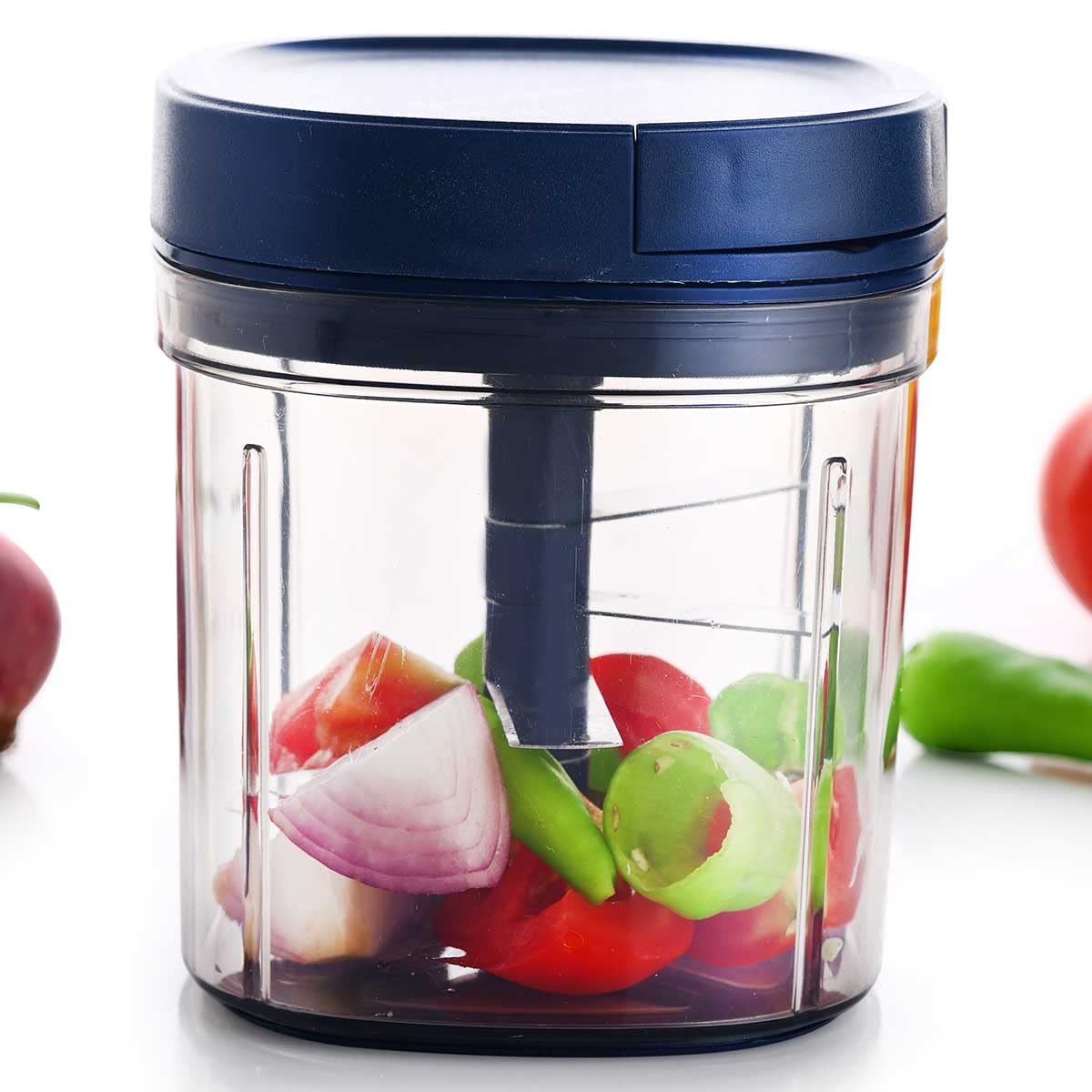Signoraware Food Master Chopper Square, 900 ml, multiuso, manuale, per verdura, frutta secca e cipolla, pratico tritatutto rapido, per cucina, con 6 lame in acciaio inox e baffi, 900 ml, grigio cacao