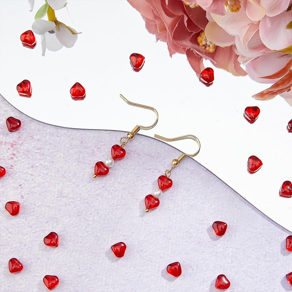 100Pcs 6x6x4mm Red Heart Glass Beads for Jewelry Making, Hole: 0.7mm, Color: Red - Image 5