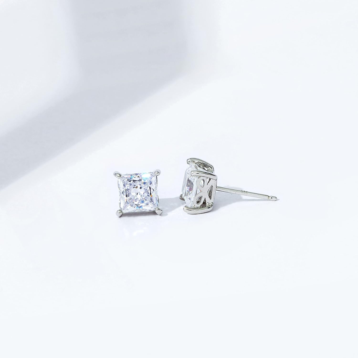 Amazon Essentials Plated Sterling Silver Stud Earrings set with Princess Brilliant Cut Infinite Elements Cubic Zirconia , (previously Amazon Collection)