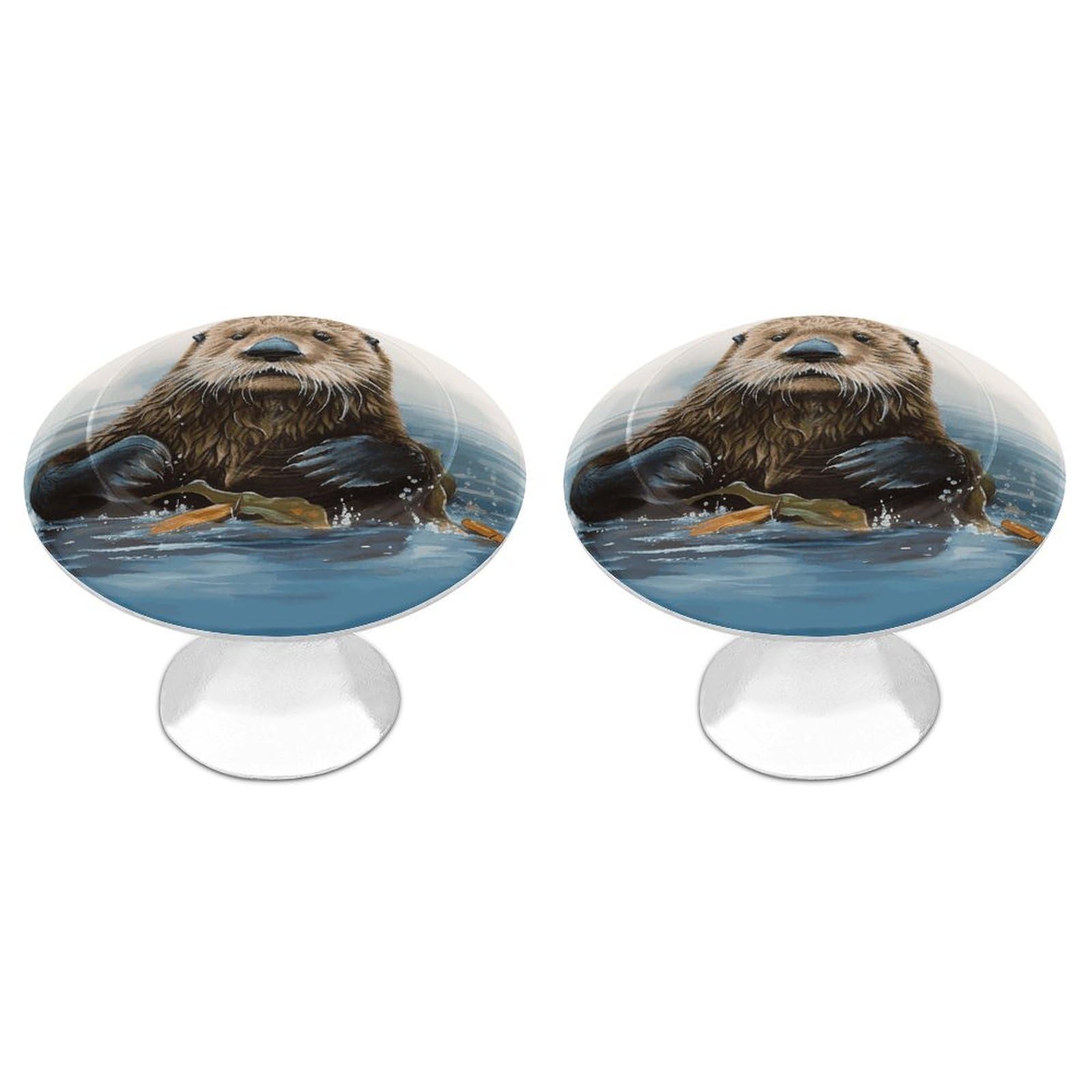 FekiLoot Sea Otter Cabinet Knobs Personality Stainless Steel Round Drawer Handles Circle Modern Cabinet Handles Drawer Knobs for Kitchen Dresser Bathroom Cupboard Furniture