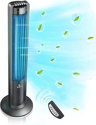 Ventilador de torre moderno oscilante de 115° para dormitorio, ventilador de pie de 43 pulgadas con control remoto, temporizador de 7.5 horas