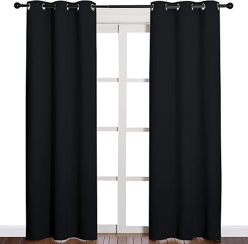 NICETOWN  Cortinas opacas con aislamiento térmico y ojales sólidos, para otoñoinvierno y sala de estar (color negro, juego de 2, 42 x 84 pulgadas)