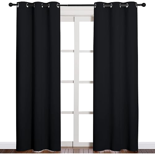 NICETOWN Halloween Thermal Insulated Black Blackout Curtains/Drapes 84 inches Length 2 Panels Set for Living Room, 42 inches Wide, Privacy Sound Reducing Room Darkening Draperies Window Treatment