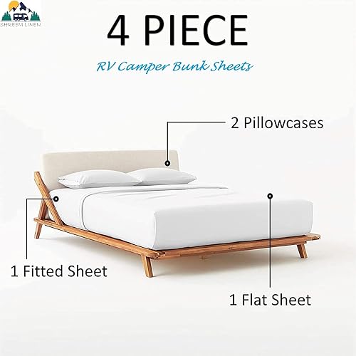 Miniatura 6 de Juego de sábanas de microfibra para autocaravana, 72 x 80 pulgadas, color blanco sólido, sábanas para campistas, caravanas y remolques de viaje, de