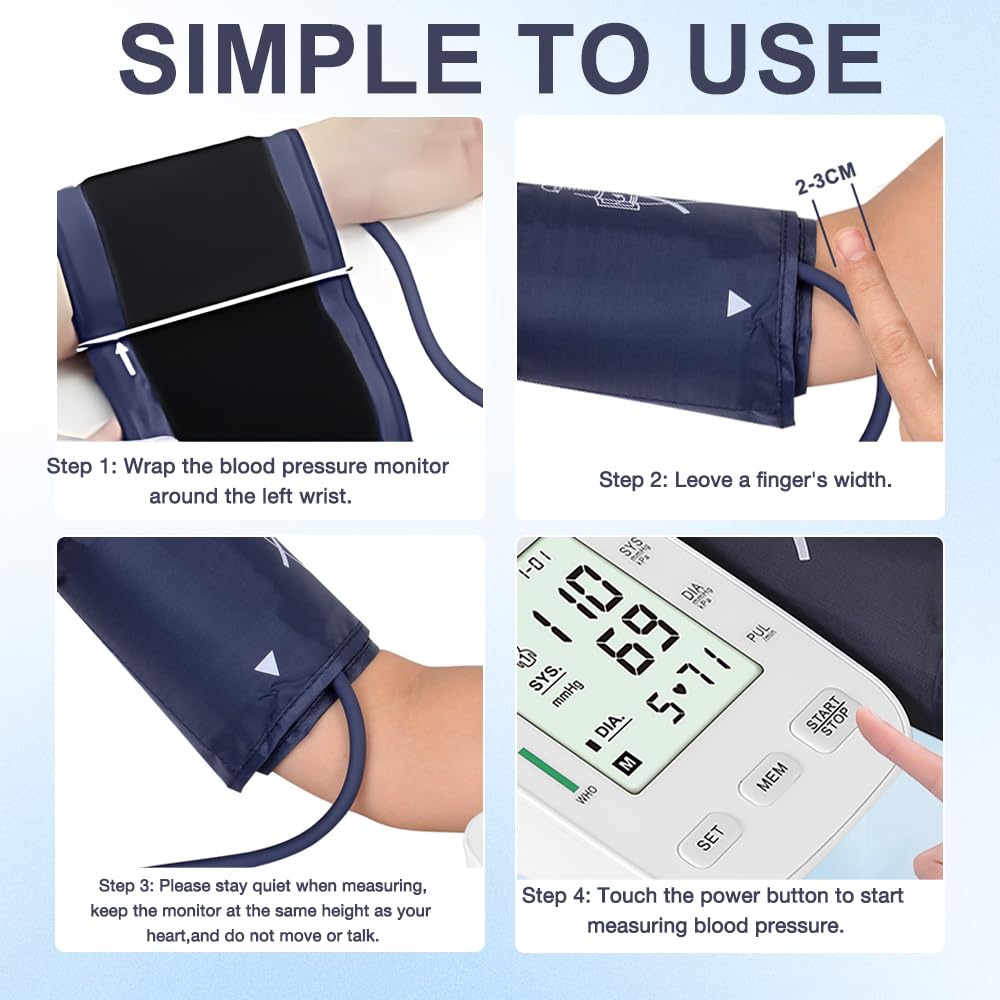 Tensiometre Bras Professionnel, Réglable 22-32 cm Tension Arterielle Bras, Détection De Pulsations Cardiaques Irrégulières, Appareil Pour Mesurer La Tension Convient aux Adultes Et aux Seniors Blanc