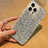MUYEFW Case for iPhone 12 and iPhone 12 Pro Case Glitter Bling for Women Girls Sparkle Cover Cute Protective Phone Cases 6.1 inch (Silver)