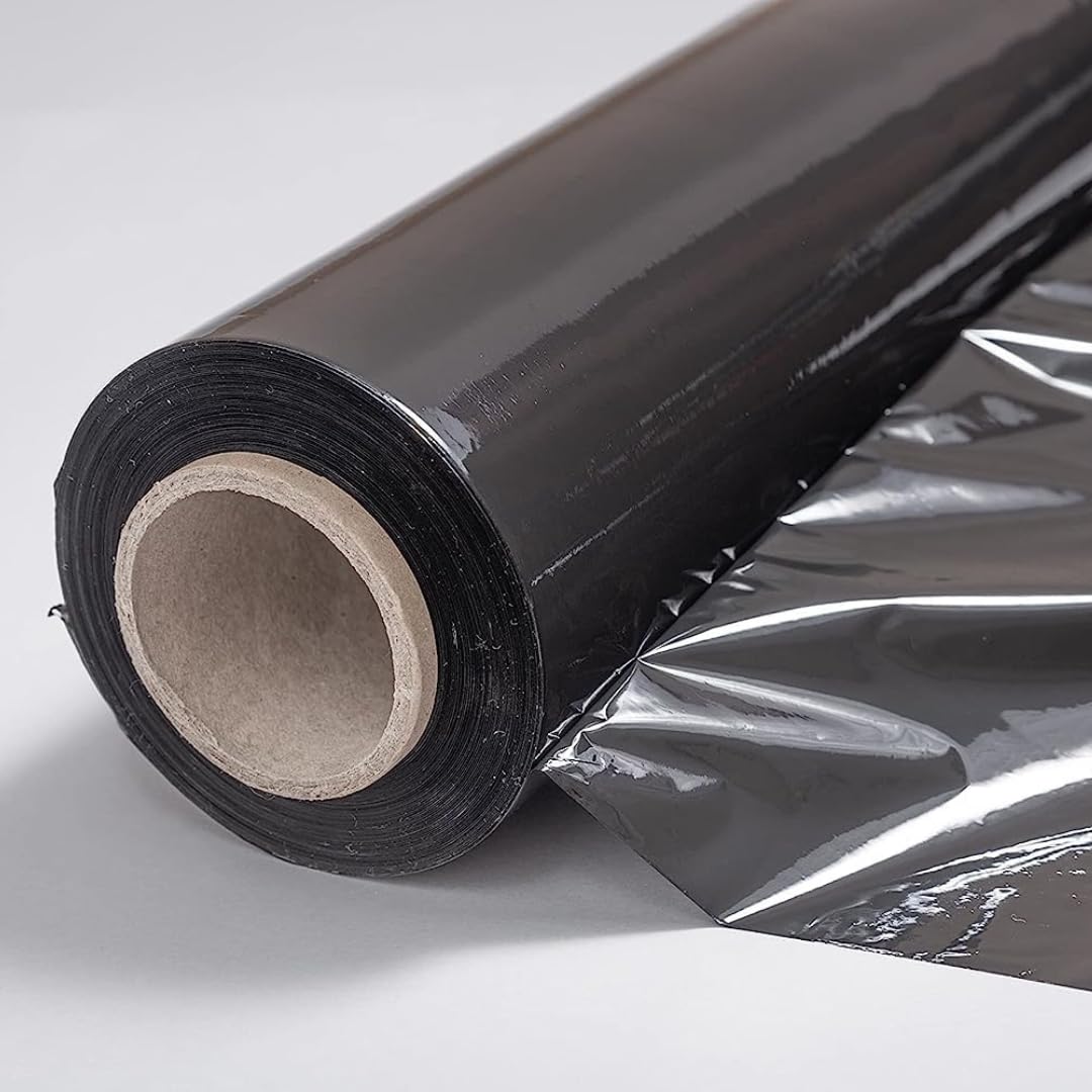 KROWN - Film Transparente o Negro para Embalar de 50 cm x 200 Metros de Longitud – Rollo de Film Elástico Manual para Embalaje Industrial (6 Rollos, Negro)
