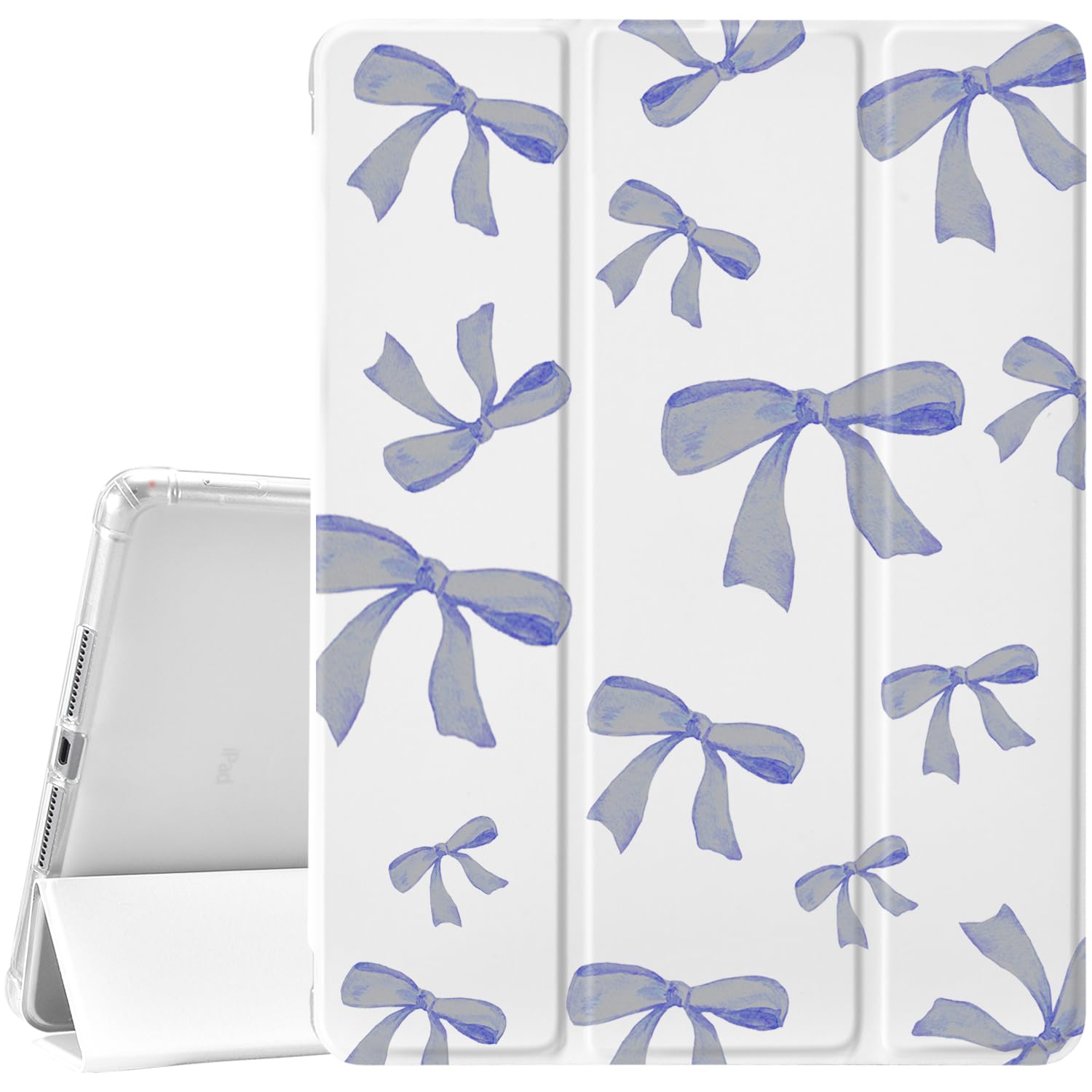 JOYLAND Blue Bow Pad Case for iPad 5th/6th Generation, with Pencil Holder - Auto Wake/Sleep, Anti-Scratch Shockproof Premium Folio Stand Case for iPad