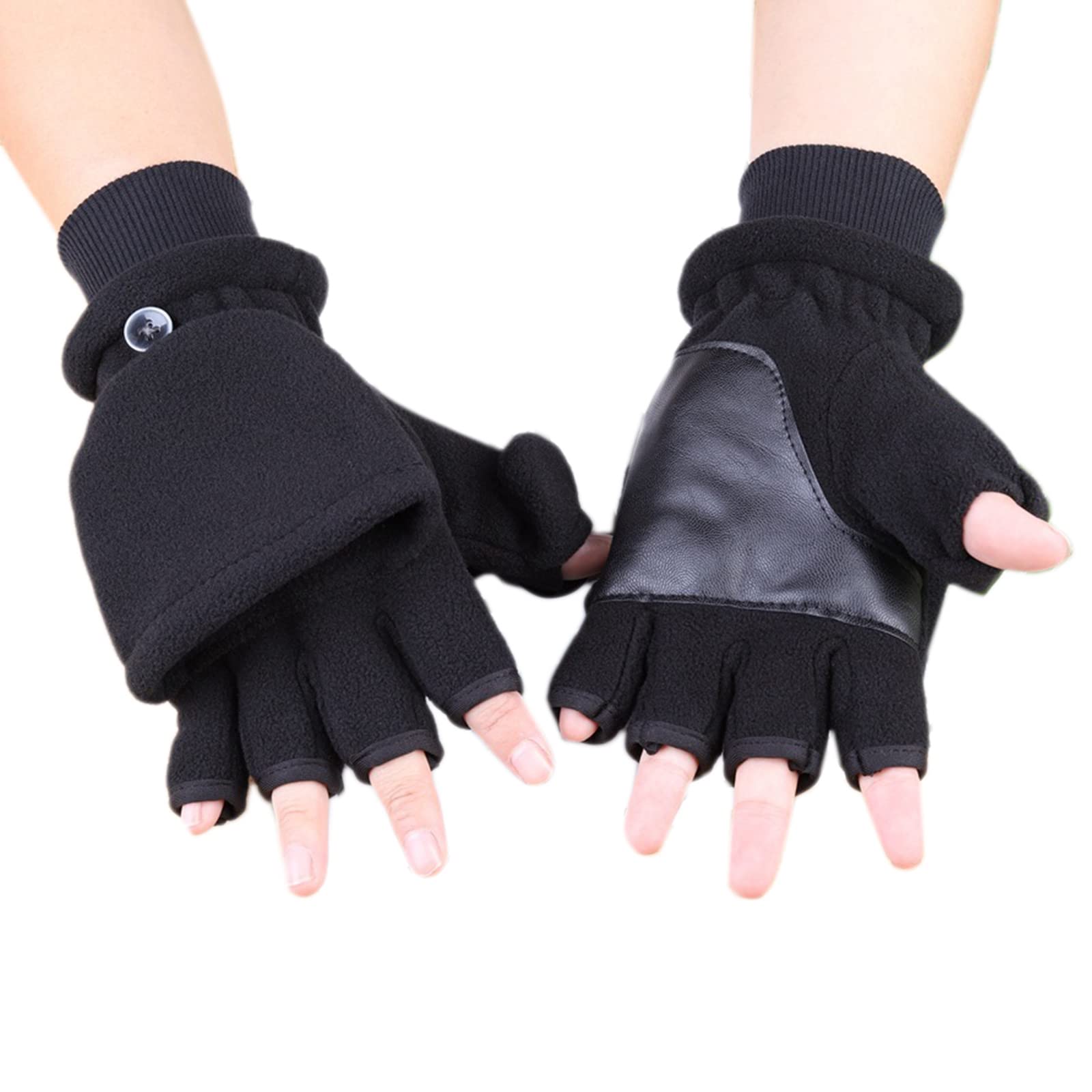 Yjcnelcr Winter Warm Mitten Fleece Fingerless Gloves With Thumb Hole Driving Covers Stretchy Soft Half Finger Glove
