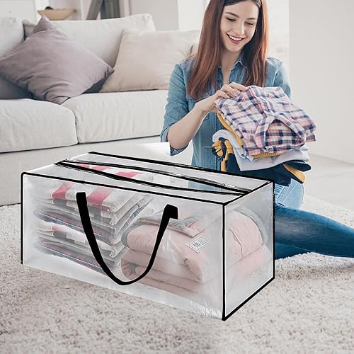 Miniatura 2 de Paquete de 6 bolsas trasladables transparentes extra grandes con cremalleras y asas de transporte, bolsa de almacenamiento resistente para ahorrar