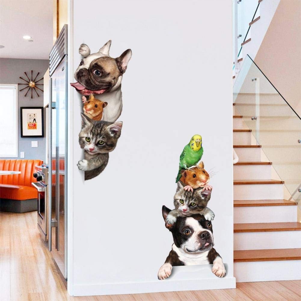 Animales de Dibujos Animados 3D Etiqueta de la Pared de ratón Gatos Perros Aves Puerta Divertidas Pegatinas Decoración de Habitaciones de los niños Decoración Vinilo Fondos