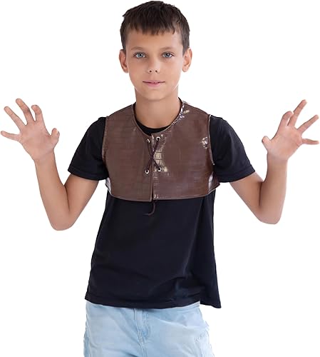 Miniatura 1 de Chaleco de disfraz de Ogre Shrek para niños, niñas, adolescentes, niños, de cuero, renacentista, medieval, marrón oscuro, cosplay, Halloween