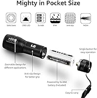 Vista 7 de La Mini LED Linterna táctica, Cree LED, de enfoque ajustable y acercamiento, Linterna pequeña, súper Brillante, pilas incluidas Negro